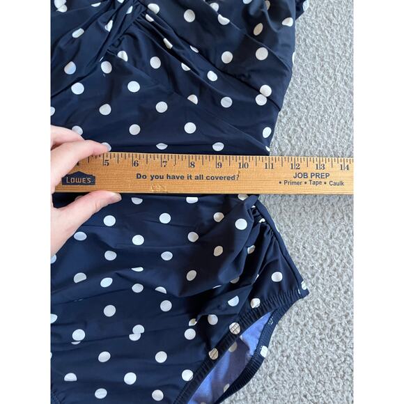 Lands End One Piece Swimsuit 8 Medium Polka Dot Twist Crossback Blue Classic - Picture 10 of 14
